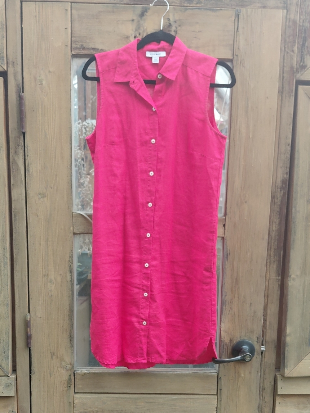 Pure Navy Sleeveless Midi Shirt Dress in Pink 💯linen